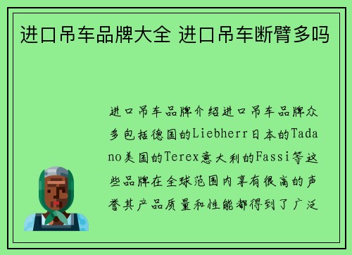 进口吊车品牌大全 进口吊车断臂多吗